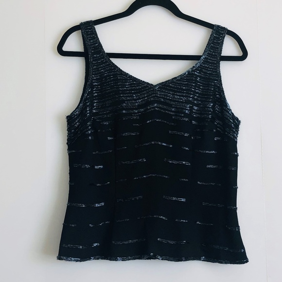 J Laxmi Black Beaded Sleeveless Shell Top M - Picture 1 of 8